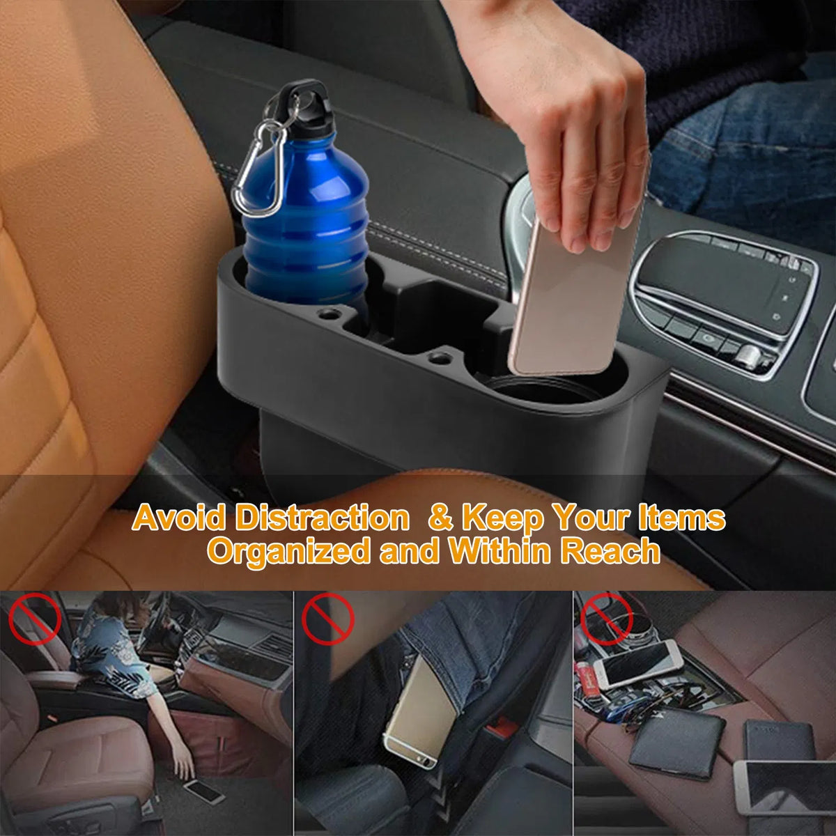 Car Seat Gap Organizer with Cup Holders โ Stops the Drop, Holds Your Drink 7