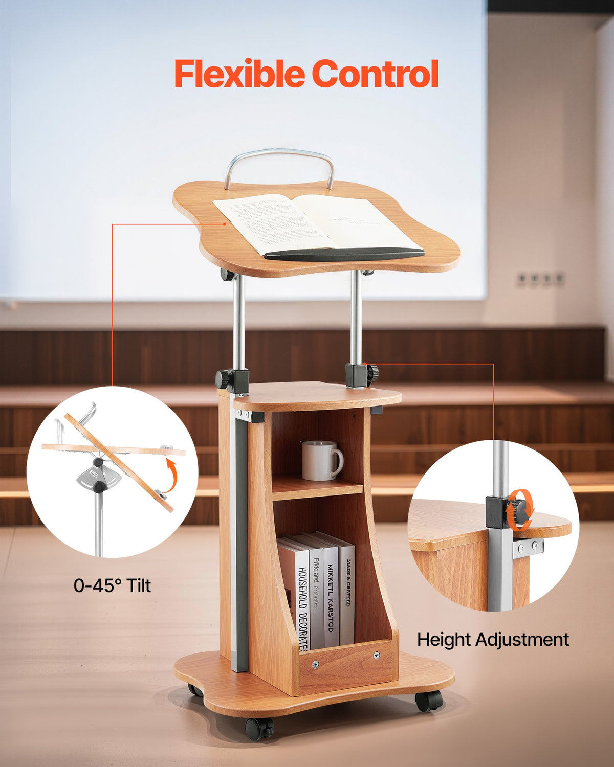 Adjustable Wooden Podium Stand — Rolls, Locks, and Holds Your Notes 3