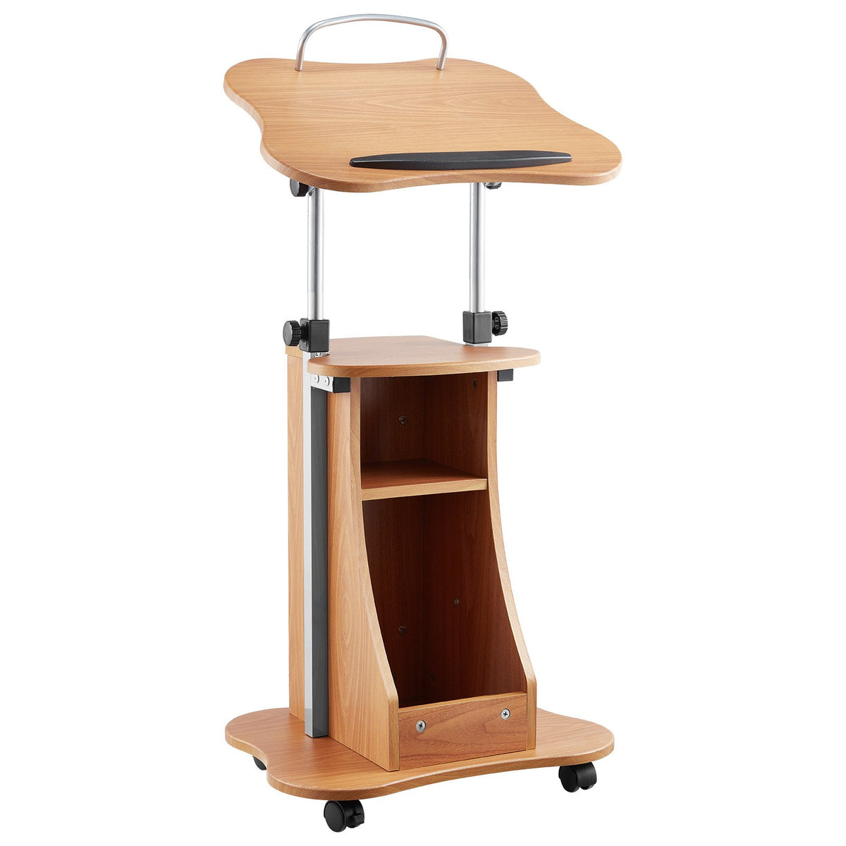 Adjustable Wooden Podium Stand — Rolls, Locks, and Holds Your Notes