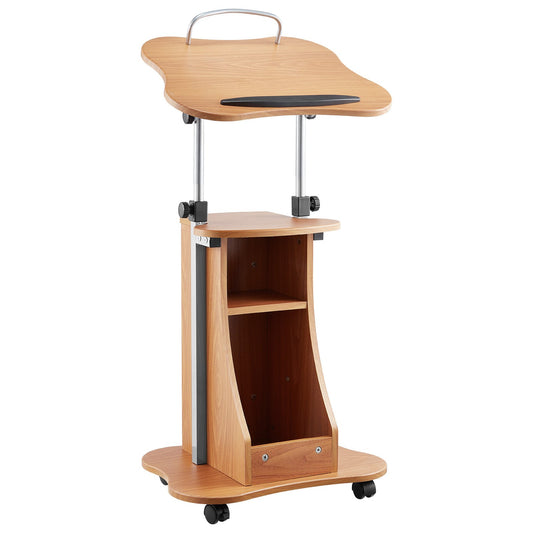 Adjustable Wooden Podium Stand — Rolls, Locks, and Holds Your Notes