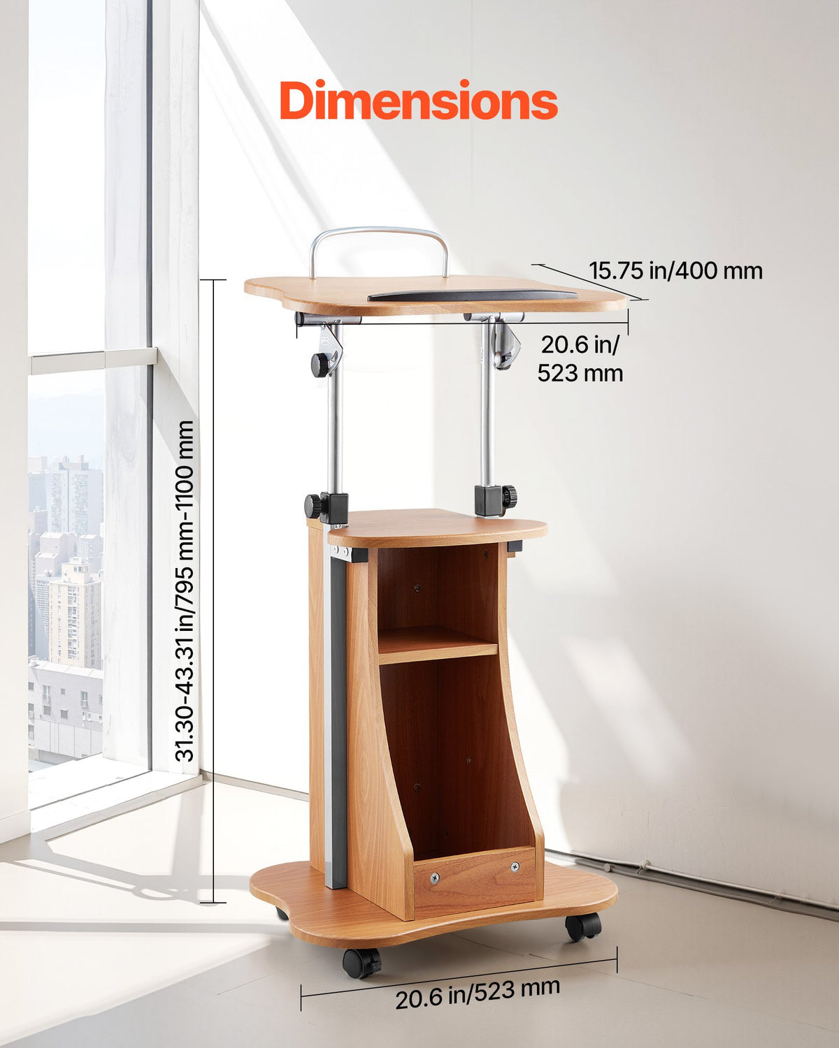 Adjustable Wooden Podium Stand — Rolls, Locks, and Holds Your Notes 2