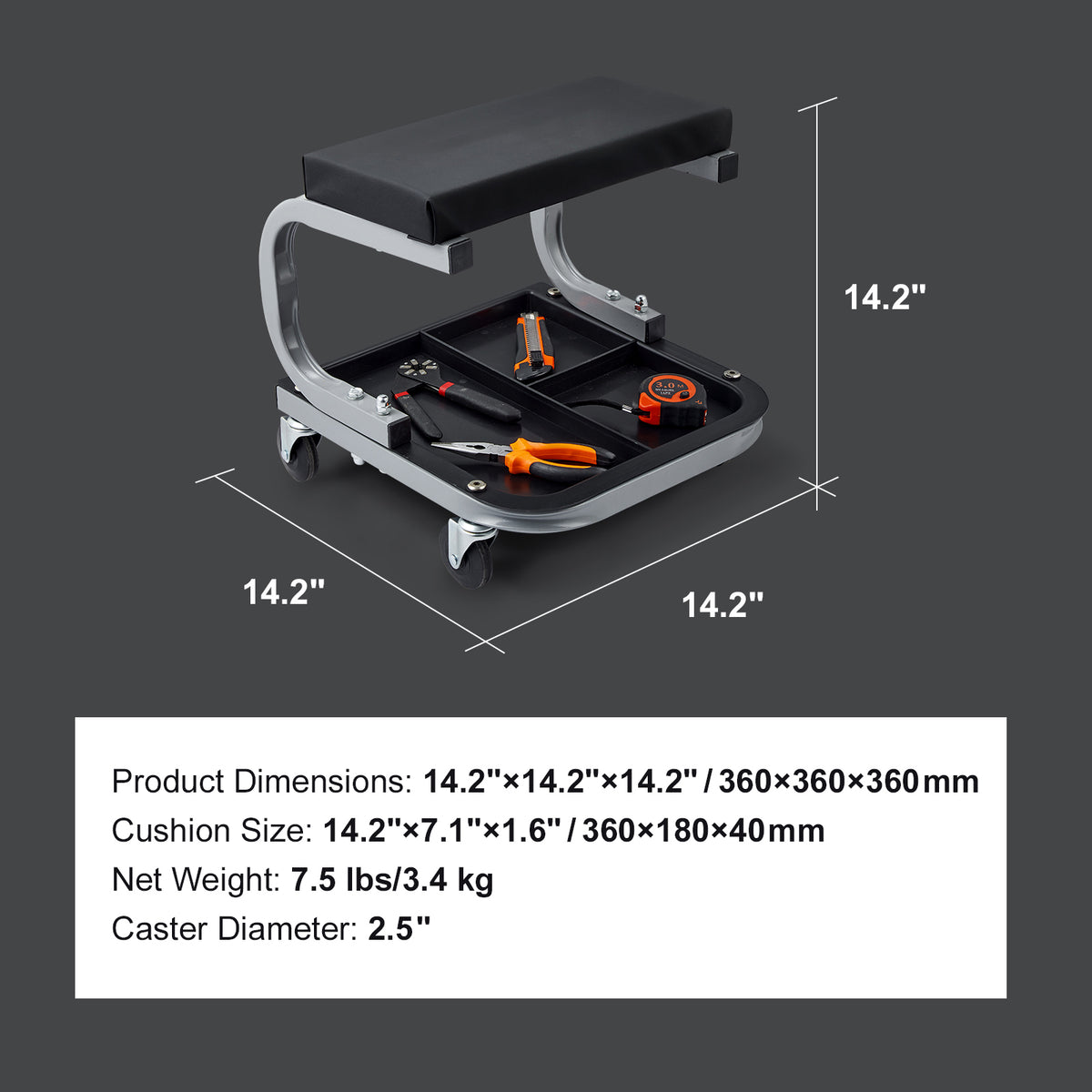 Mechanic Garage Stool — Rolling Seat With Tool Tray 4